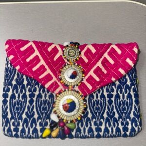 Pink and Blue Patterned Clutch